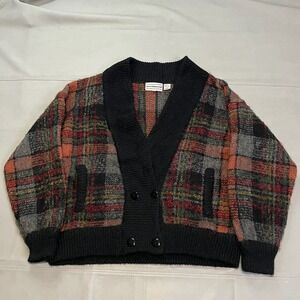 VTG Westbound Plaid Mohair Grandma Y2K Preppy Cardigan Double Breast Sweater-L